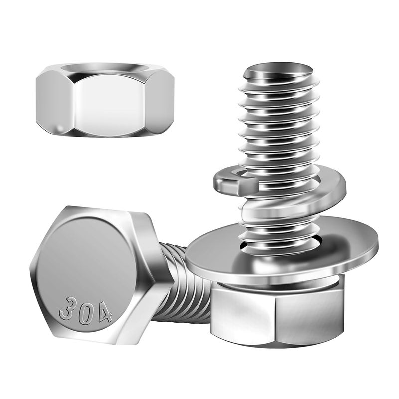 MYWISH (10 Sets) 1/4-20x3/4 Hex Head Assorted Screws Nuts and Bolts with Flat & Lock Washers, 304 Stainless Steel 18-8, Fully Threaded, 1/4 Bolt Metric Bolt Assortment - Image 4